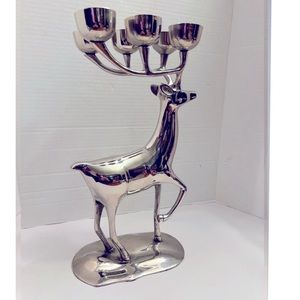 Brass Deer 6-Tea-light Candle Holder Nickel Plated